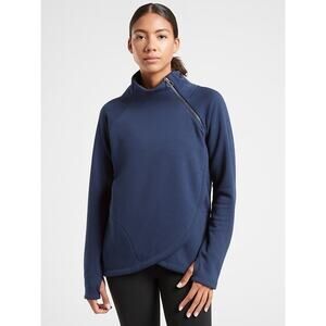ATHLETA Cozy Karma‎ Asym Pullover Blue Sz Small Long Sleeve Mock Neck Sweatshirt